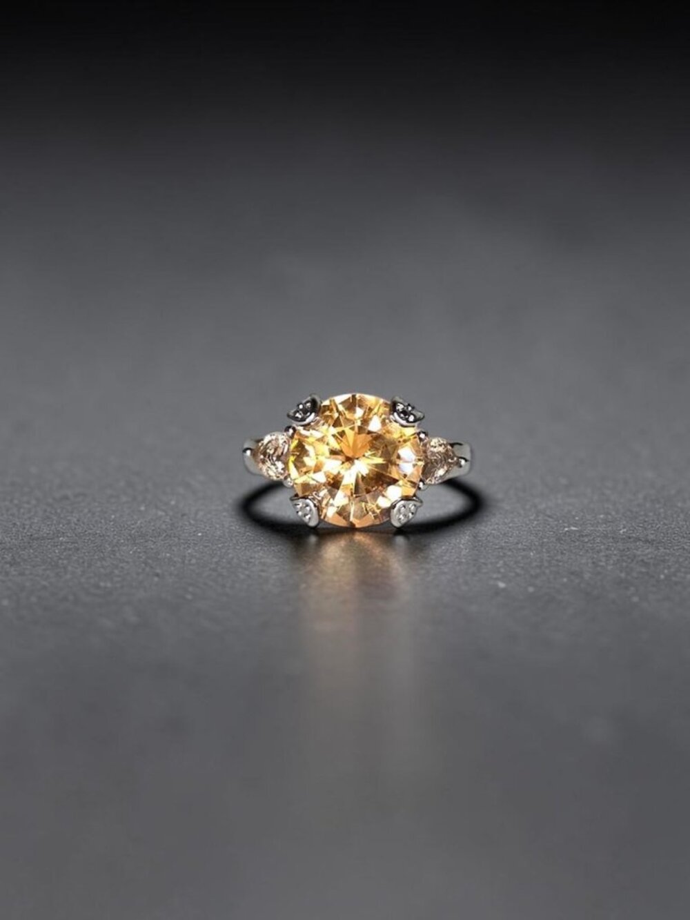 Sterling Silver 925 Dark Champagne / "Hot Honey" Three-Stone CZ Ring - Size 7.5